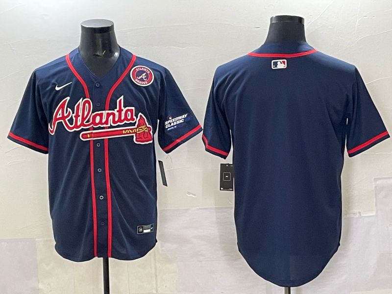 Men Atlanta Braves Blank Drak Blue  joint name Nike 2025 MLB Jersey style 02